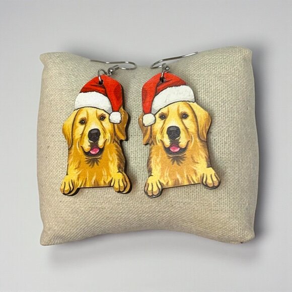 Golden Retriever Wood Drop Earring - Picture 2 of 3
